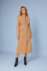 Camel Tailored Fitted Long Coat