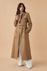 Camel Double-Belt Trench Coat