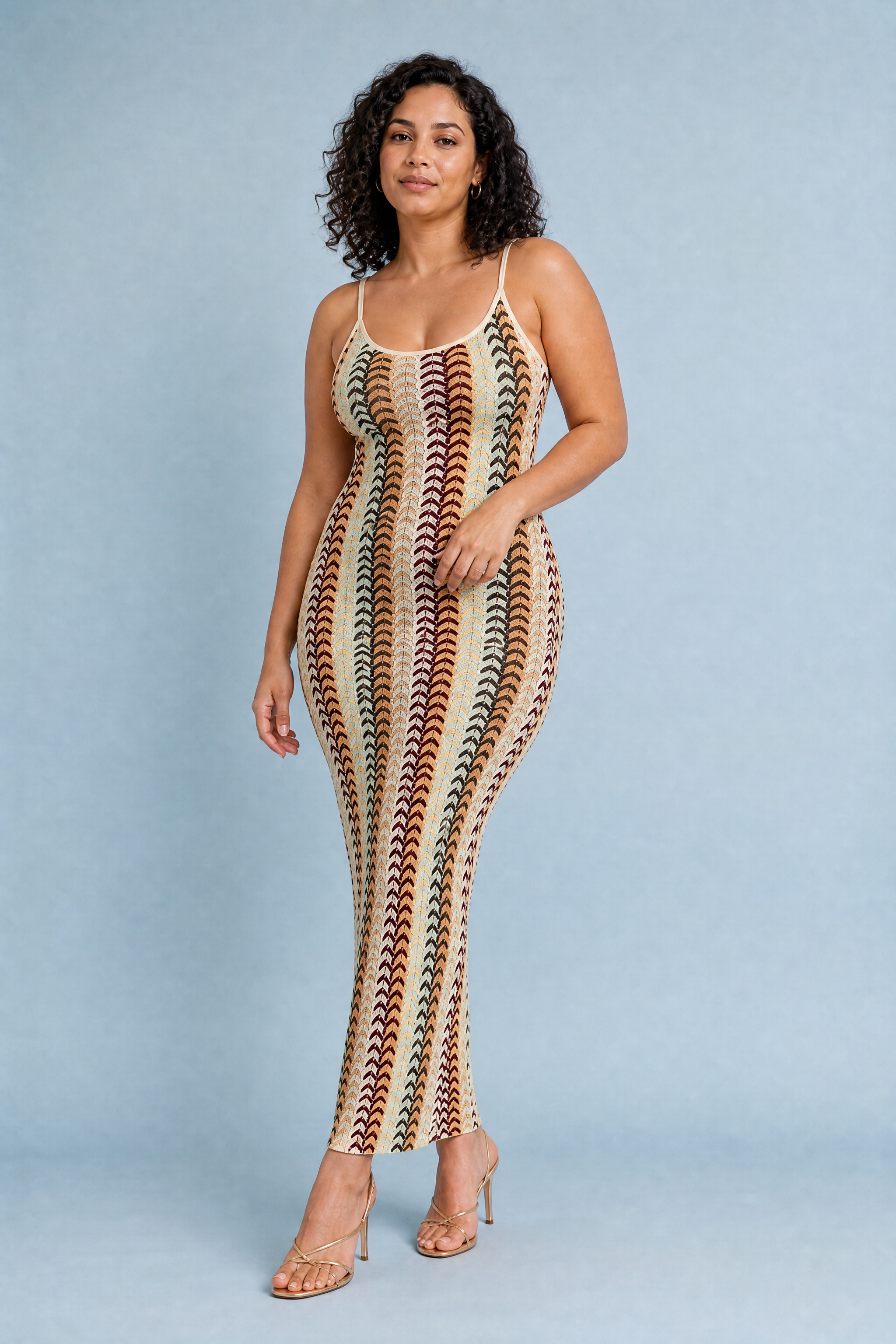 Robe longue rayé dos ouvert | Porté sur une autre silhouette | Lounelle Paris