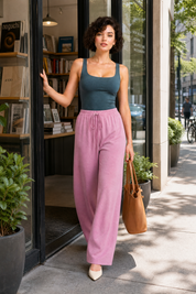 Pantalon large fluide à cordon | Variante Rose - Lifestyle | Lounelle Paris