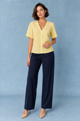 Eyelet V-Neck Button-Front Blouse
