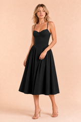 Navy Square-Neck Strappy Midi Dress