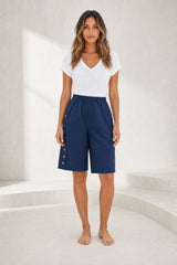 High-waist straight Bermuda shorts