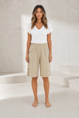 High-waist straight Bermuda shorts