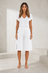 High-waist straight Bermuda shorts