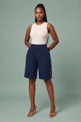 High-Waisted Straight-Leg Bermuda Shorts