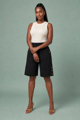 High-Waisted Straight-Leg Bermuda Shorts