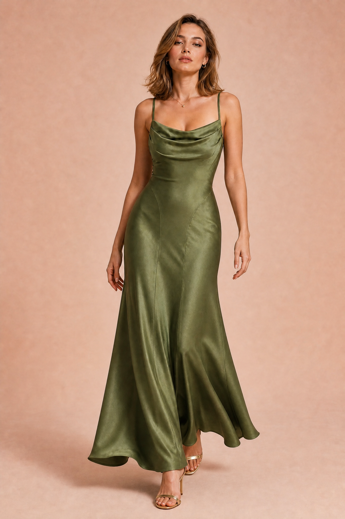 Robe longue vert militaire dos lacé | Vue en mouvement | Lounelle Paris
