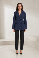 Navy Blue Fitted Double-Breasted Blazer