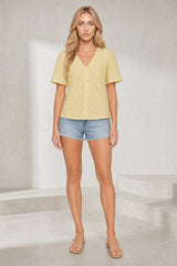 White V-Neck Eyelet Blouse