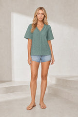 White V-Neck Eyelet Blouse
