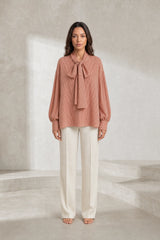 Red-Orange Striped Blouse