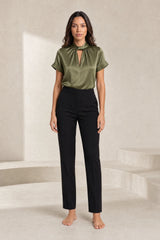 Satin High-Neck Blouse with Short Sleeves