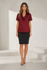 Draped Neckline Satin Blouse