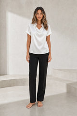 Draped Neckline Satin Blouse