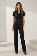 Draped Neckline Satin Blouse