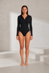 Ribbed Knit Hooded Bodysuit