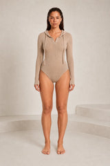 Ribbed Knit Hooded Bodysuit