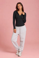 Hooded Ribbed V-Neck Bodysuit