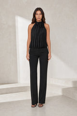 Black high-neck open-back body