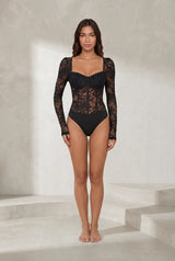 Black Lace Square Neck Bodysuit