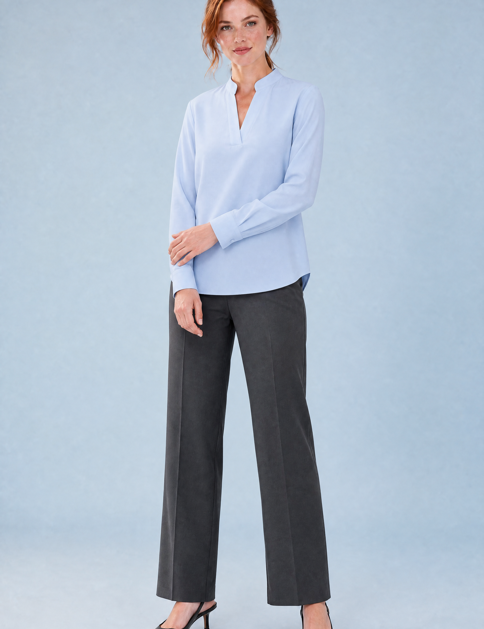 Blouse fluide col en V | Variante Bleu | Lounelle Paris