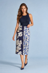 High-Waisted Floral Print Midi Skirt