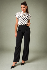 Polka Dot Tie-Neck Blouse