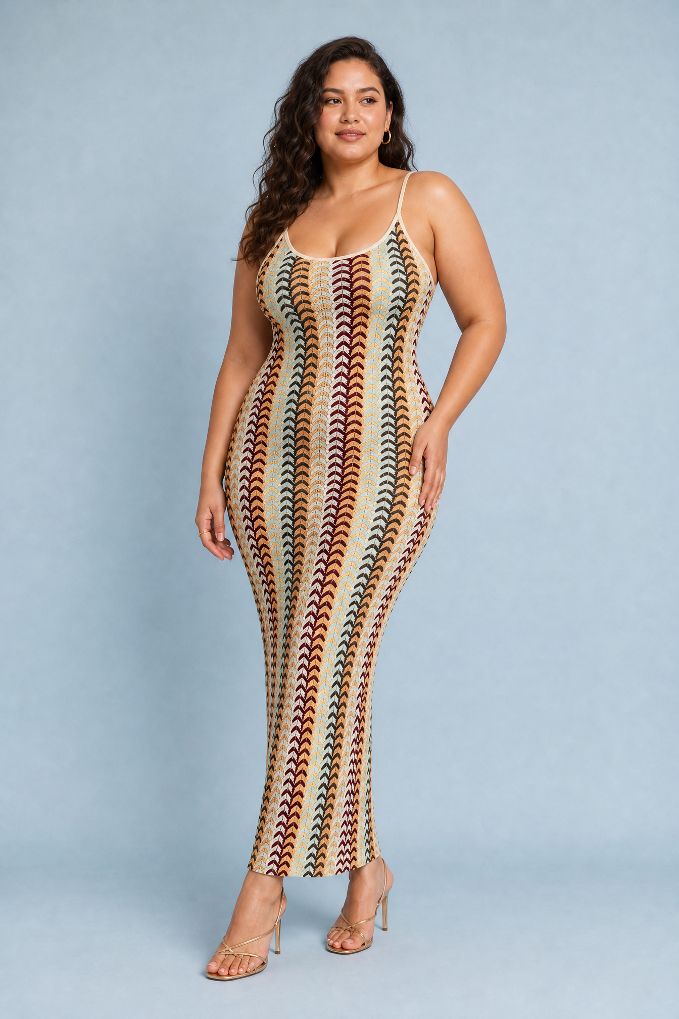 Robe longue rayé dos ouvert | Porté sur une silhouette plus ronde | Lounelle Paris