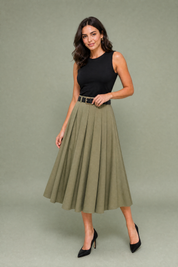 Robe noire bicolore sans manches | Variante vert | Lounelle Paris
