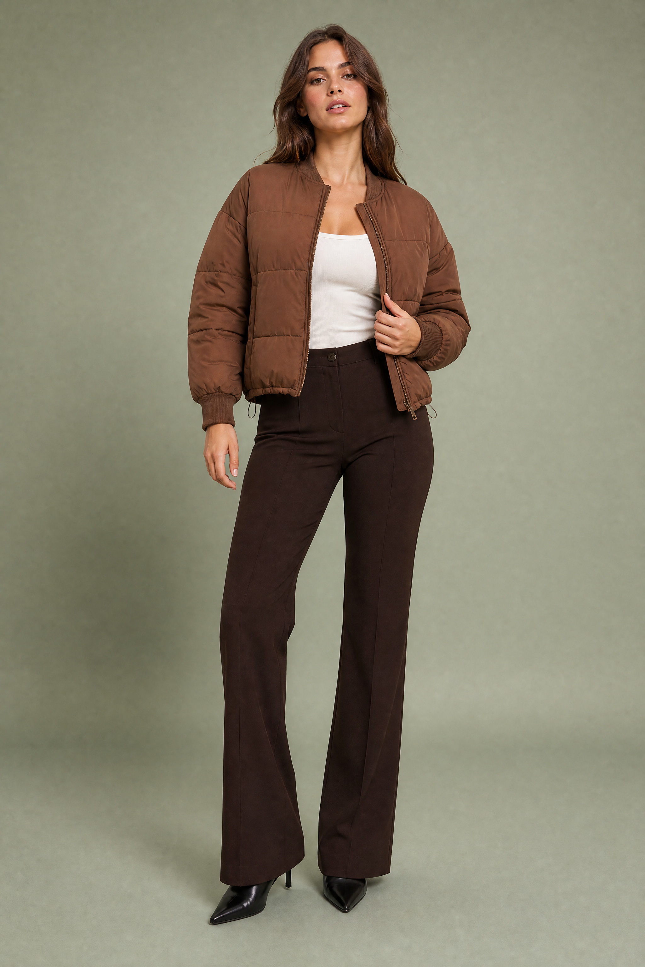 Veste matelassée courte col baseball | Vue de face | Lounelle Paris