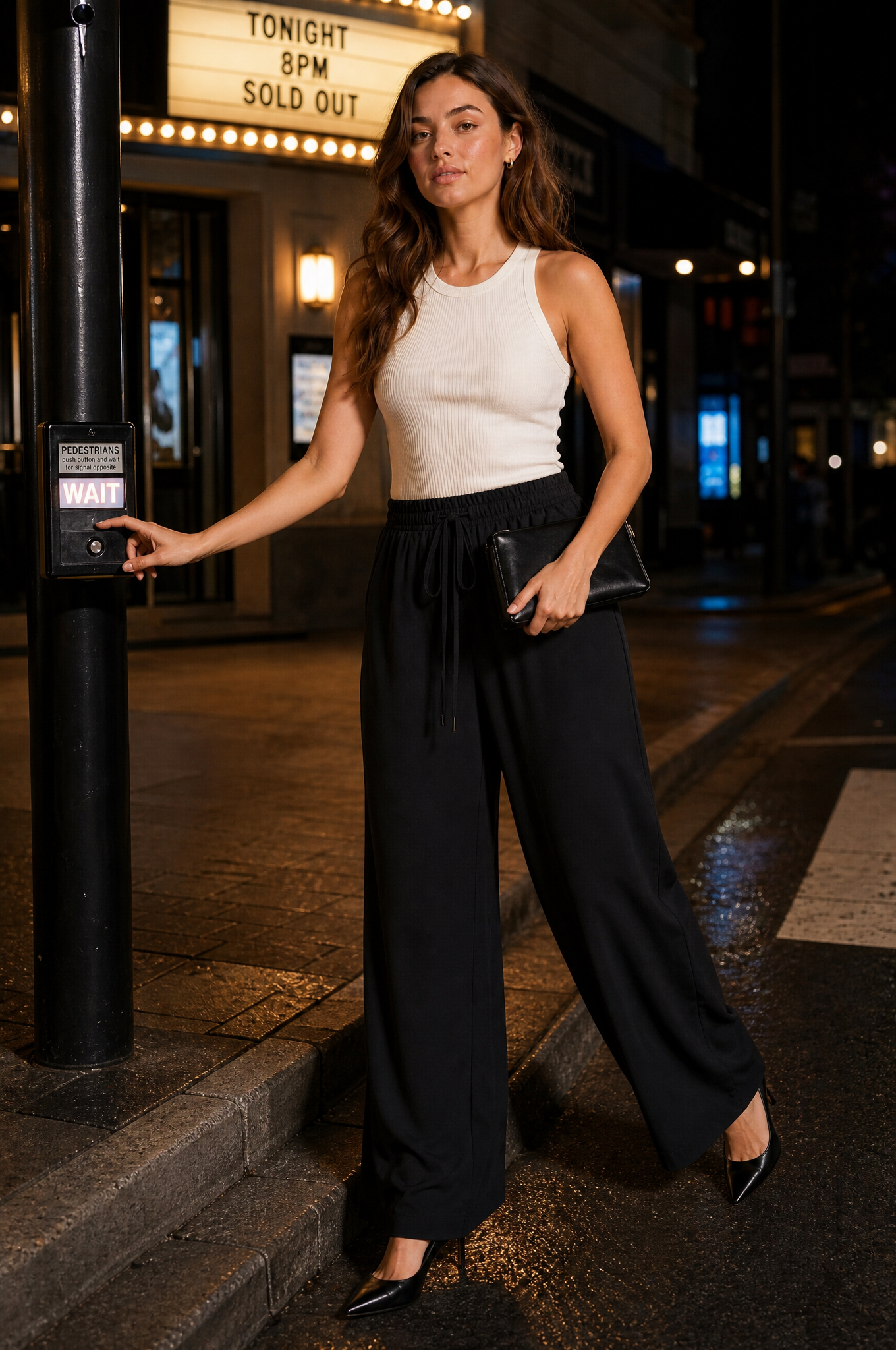 Pantalon fluide large taille cordon | Variante Noir - Lifestyle | Lounelle Paris