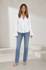 Flounced collar blouse with flared sleeves
