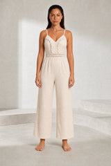 Apricot V-Neck Wide Leg Jumpsuit