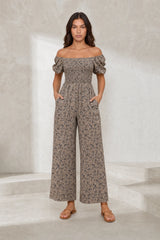 Smocked Apricot Backless Jumpsuit