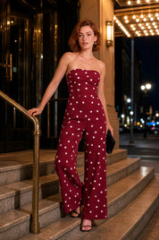 Combinaison bandeau à pois | Variante Bordeaux - Lifestyle | Lounelle Paris