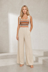 Beige Tie-Strap Jumpsuit