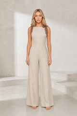 Beige Tie-Strap Jumpsuit