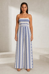 White printed bandeau jumpsuit