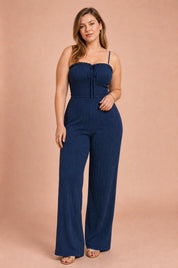 Combinaison bleu marine bandeau noué | Porté sur une autre silhouette | Lounelle Paris