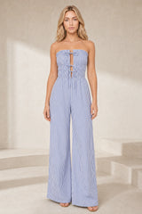 Blue strapless backless jumpsuit