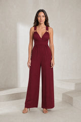 Bordeaux Backless Wide-Leg Jumpsuit