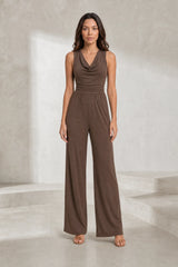 Brown Ribbed Backless Jumpsuit