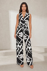 Black V-Neck Belted Jumpsuit