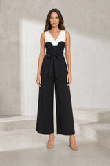 Black and white V-neck jumpsuit