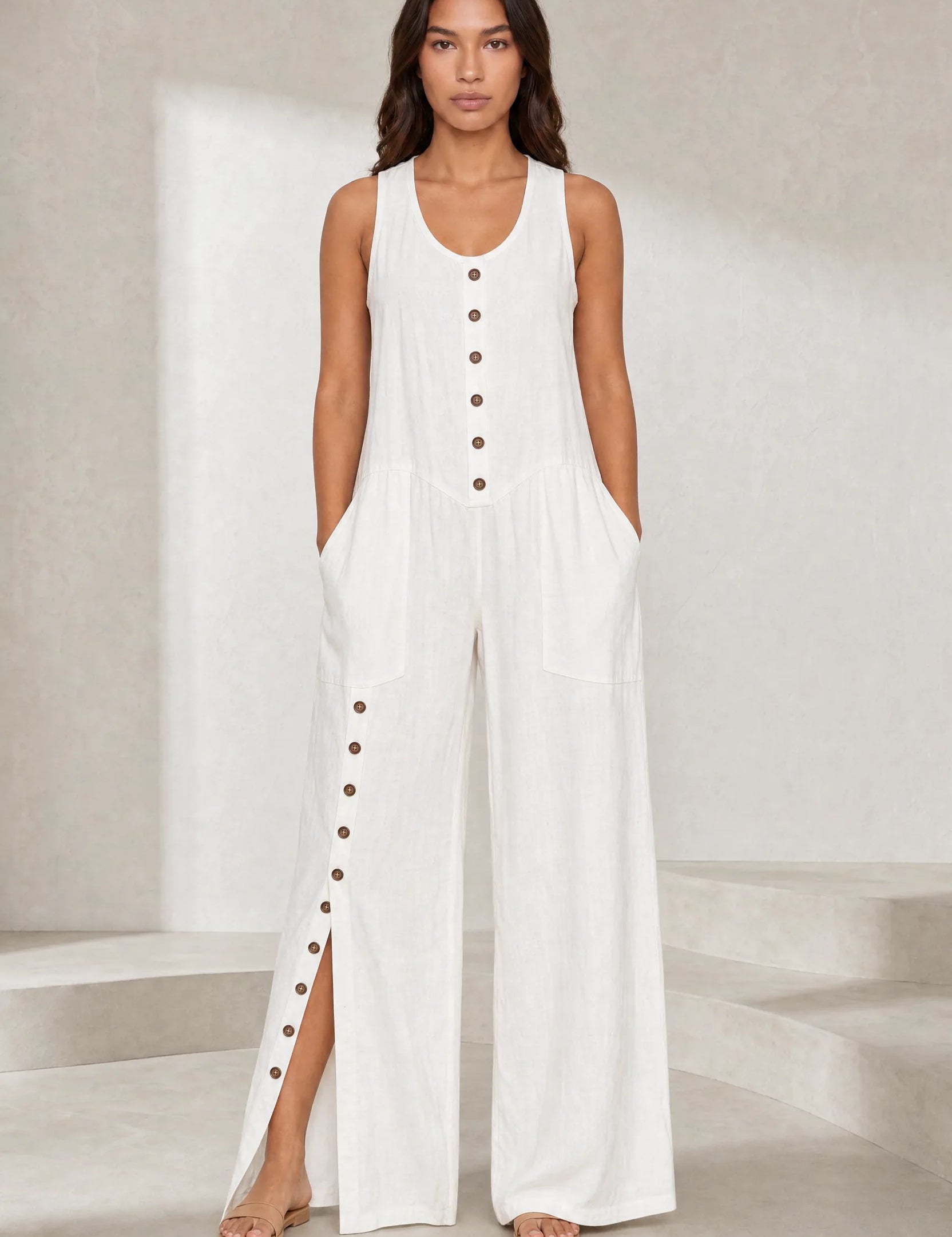 Combinaison sans manches boutonnée devant | Lounelle Paris