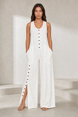 Sleeveless Button-Front Jumpsuit