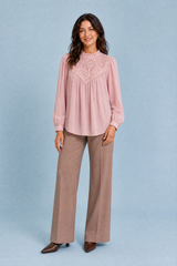 Ruffle-Collar Puff-Sleeve Blouse