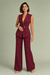 Wrap-Front Vest and Wide-Leg Pants Set