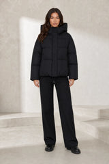 Short Puffer Jacket with Oversized Hood